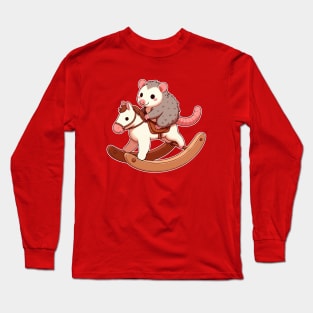 cute Possum ride rocking Horse Long Sleeve T-Shirt